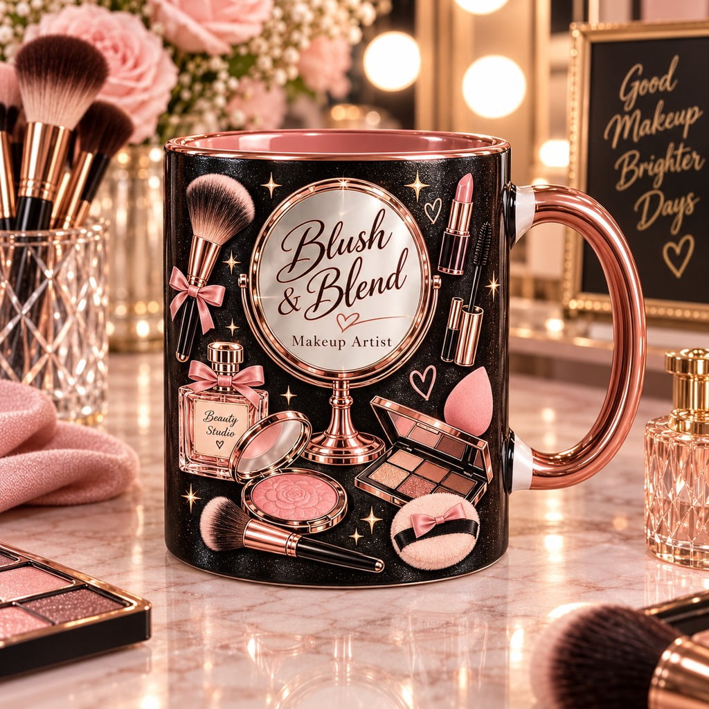 Ceramic Mug Blush and Blend Rose Gold Makeup Artist Coffee Cup Gift ...