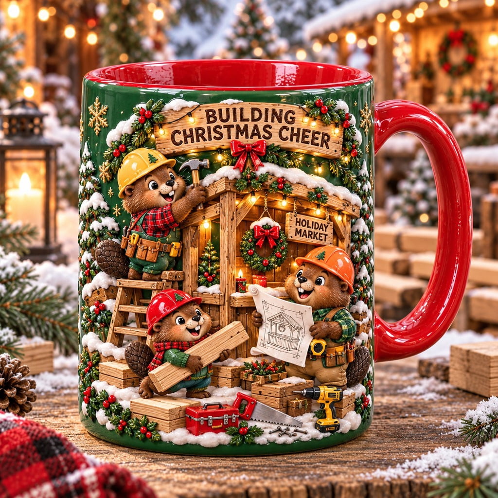 Ceramic Mug Building Christmas Cheer Beaver Crew Holiday Coffee Cup for ...