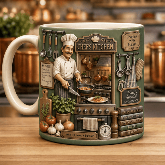 Ceramic Mug Chef Kitchen Scene Ceramic Coffee Cup for Cooks and Restaurant Staff