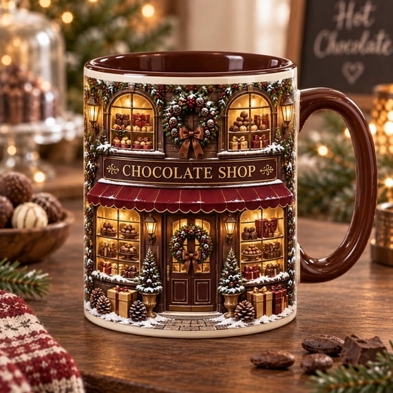 Ceramic Mug Christmas Chocolate Shop Design for Cocoa Lovers