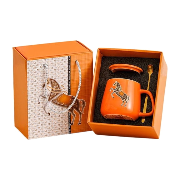 Ceramic Mug Coffee Mug 350Ml Capacity Water Cup Horse Patterns Gift Box Packaging Ceramic Cup Gift Family Gift 5.12X3.54X3.23 Inches Orange Ceramics