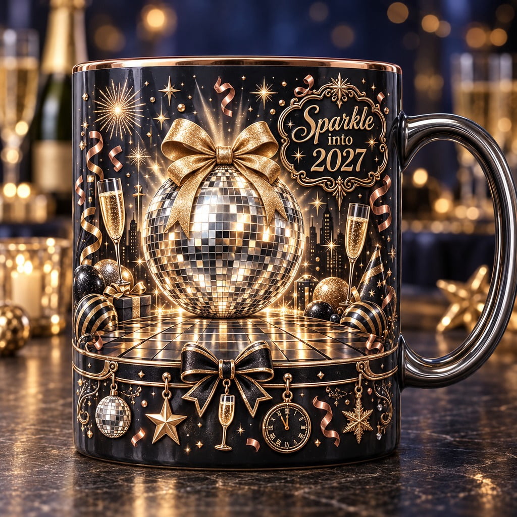 Snacking 2027 Ceramic Mug Disco Ball Sparkle into 2027 Coffee Cup for New Year ...