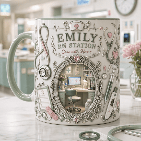 Ceramic Mug Emily RN Station Ceramic Coffee Cup for Desk Nurses