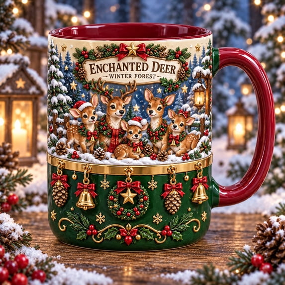 Muug Design Ceramic Mug Enchanted Deer Christmas Design for Winter Drinks, Holiday ...
