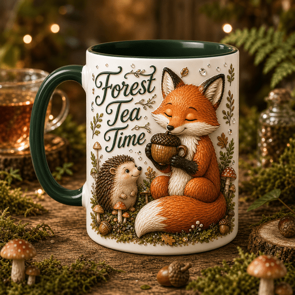 Ceramic Mug Forest Tea Fox and Hedgehog Tea Cup for Cozy Sipping and Woodland Gift Giving