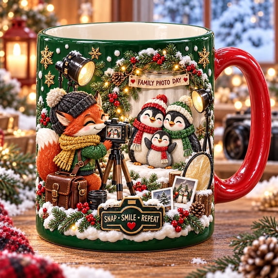 Ceramic Mug Fox and Penguin Photo Scene for Coffee Breaks, Camera Lover ...
