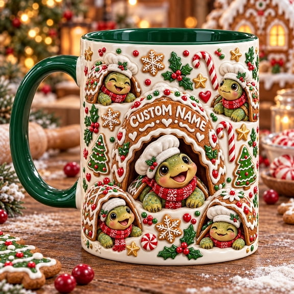 Ceramic Mug Gingerbread Turtle Hideout Personalized for Holiday Coffee Gifts