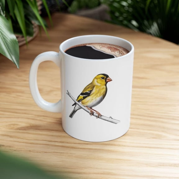 Ceramic Mug - Goldfinch Design, Spring Morning Coffee Cup, Nature Lover Gift, Warm Beverage Mug, oz, oz.jpg