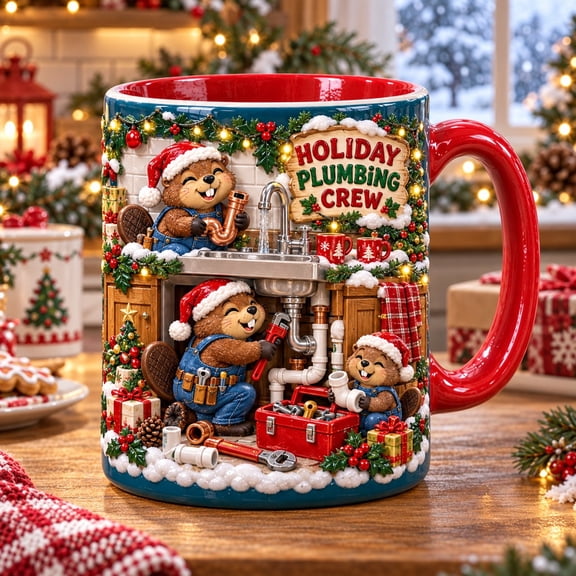 Ceramic Mug Holiday Plumbing Crew Beaver Design for Plumbers