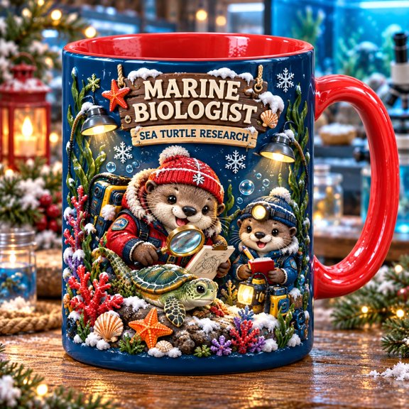 Ceramic Mug Marine Biologist Sea Turtle Research Winter Coffee Cup for Ocean Science Lovers