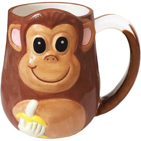 Ceramic Mug Monkey Relief Coffee Mug Animal Hand Draw Water Tea Cup With Handle,15oz