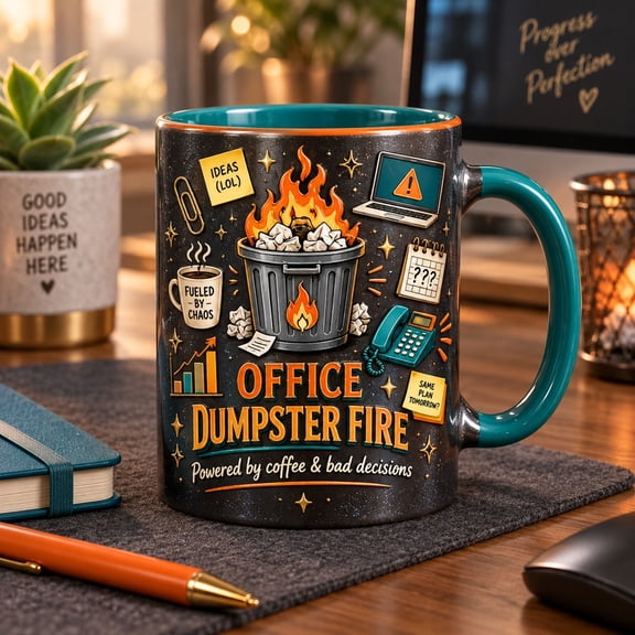 Ceramic Mug Office Dumpster Fire Humorous Desk Coffee Gift for Coworkers