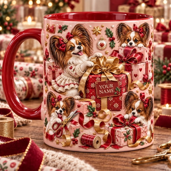 Ceramic Mug Papillon Gift Wrapping Bow Maker Personalized Christmas Coffee Cup