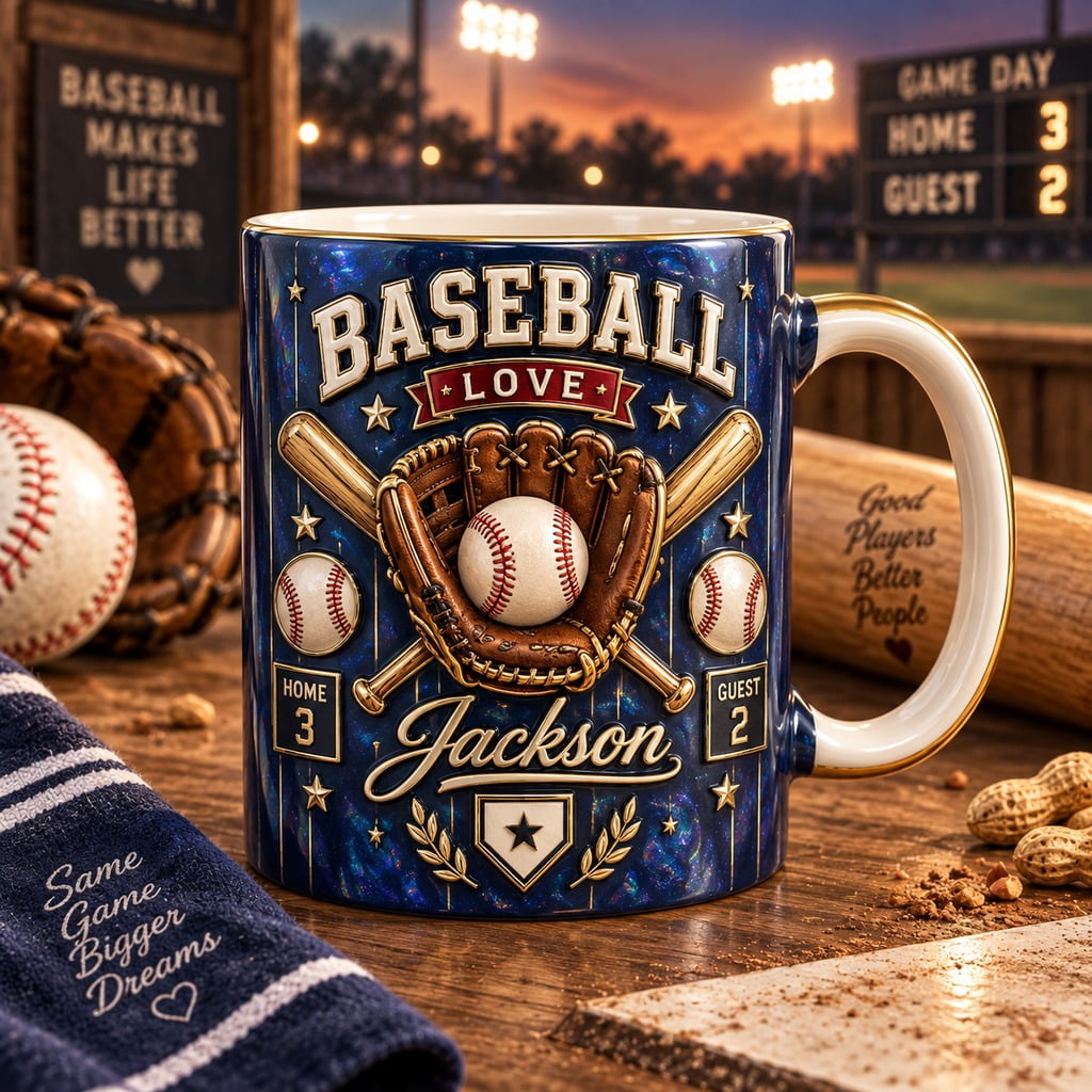 Muug Design Ceramic Mug Personalized Baseball Glove Bat Scoreboard Design for Fans ...