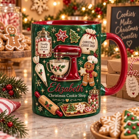 Ceramic Mug, Personalized Christmas Cookie Shop Design for Holiday ...