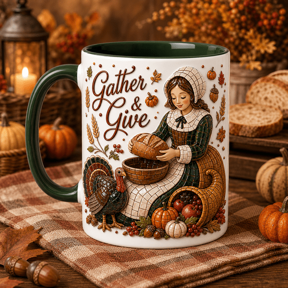 Ceramic Mug Pilgrim Turkey Harvest Ceramic Coffee Cup for Thanksgiving Hosts