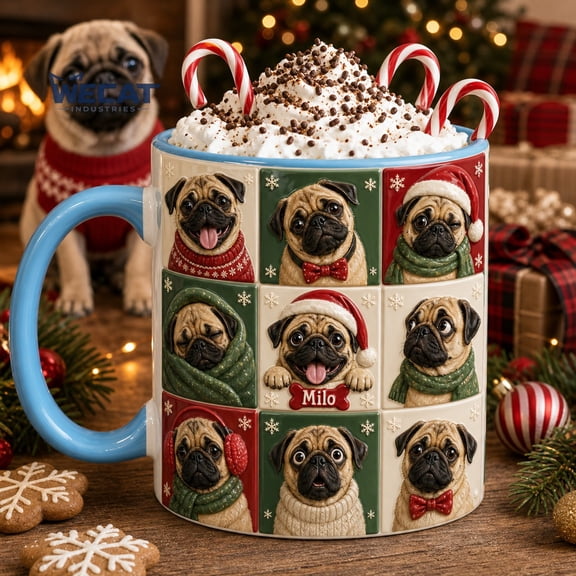 Ceramic Mug Pug Christmas Personalized Holiday Coffee Cup for Pug Lovers
