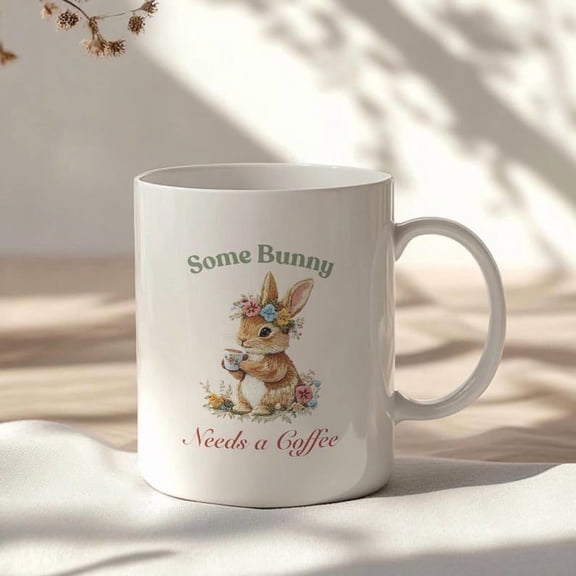 Ceramic Mug, S1ome Bunny Needs Coffee Mug, Cute Spring Easter Gift, CottagE1core Mother's Day 11oz, Funny Easter Bunny Mug, Faux Embroidery