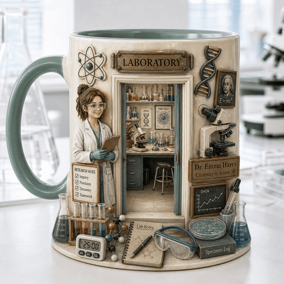 Ceramic Mug Scientist Laboratory Scene Ceramic Coffee Cup for Desk, Gift for Scientists