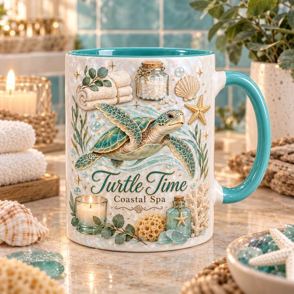 Ceramic Mug Sea Turtle Coastal Spa Design for Coffee Break Relaxation Gift