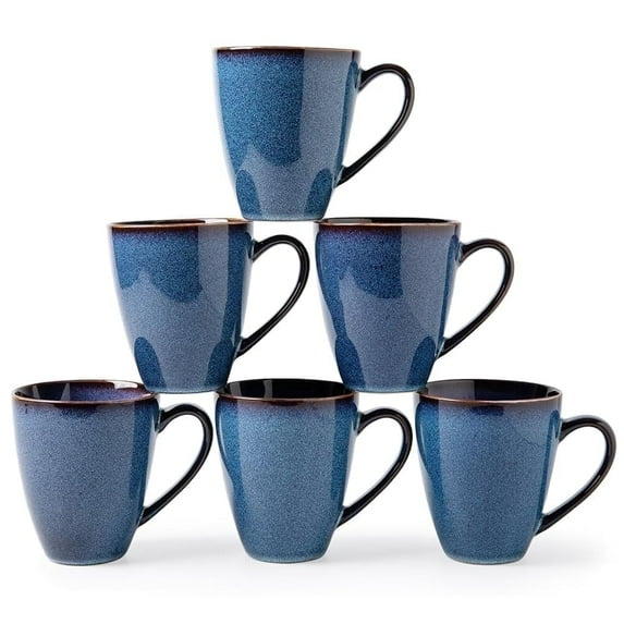 ALOFMO 17oz Coffee Mugs Set of 6, Microwave Cups, Ceramic Coffee Cup, Latte Cups, Cocoa Cups Set for Home & Office, Blue
