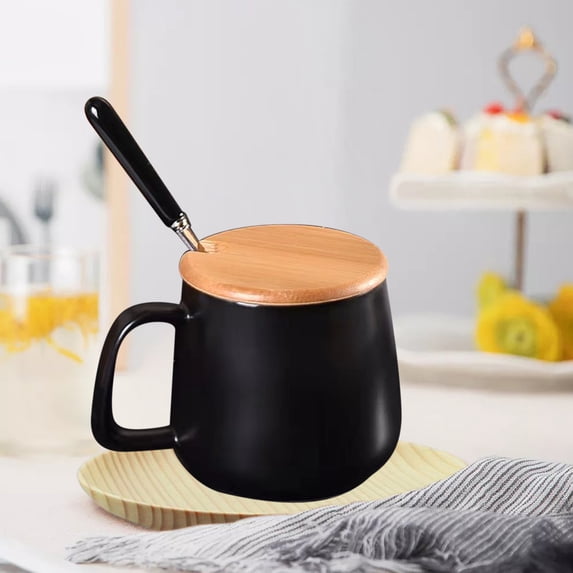 Ceramic Mug Set with Lid and Spoon, Coffee Cup Gift Couple Mug, Stackable Space-Saving Concise Style Ceramic Cup for Home and Office