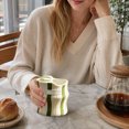 thumbnail image 1 of Ceramic Mug with Sip Hole, Simple 10oz Ceramic Coffee Cup with Straws, Retro Hand Painted Striped, for Iced Coffee Tea Latte Espresso, Kitchen Dining Travel, 1 of 8