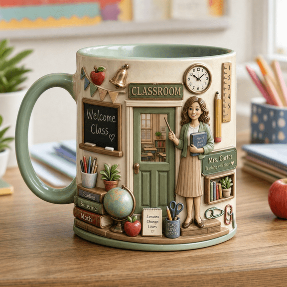 Ceramic Mug Teacher Classroom Scene for Desk Teacher Appreciation Gift