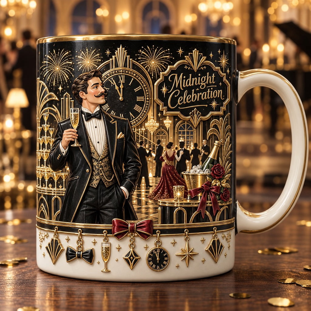 Ceramic Mug Tuxedo Gentleman Art Deco Midnight Celebration for New Year ...