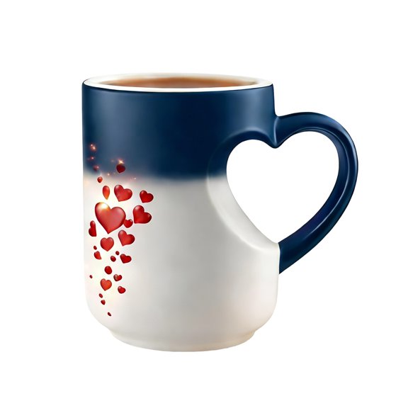 Ceramic Mug With Comfortable Heart Shaped Handle Grip Color Changing Coffee Cup For Home Offices Use
