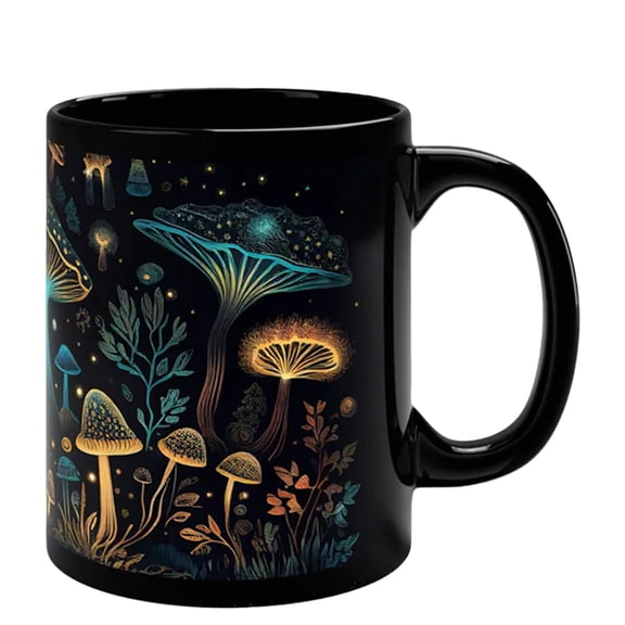 Ceramic Mug With Detailed Mushroom Illustration Botanical Fungi Design Dishwasher And Microwave Safe Handle