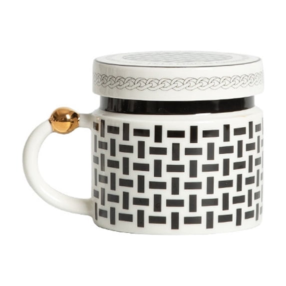 Ceramic Mug With Lid And Handle Modern Polka Dot Design Durable Construction For Hot And Cold Beverages Home Kitchen Office Use