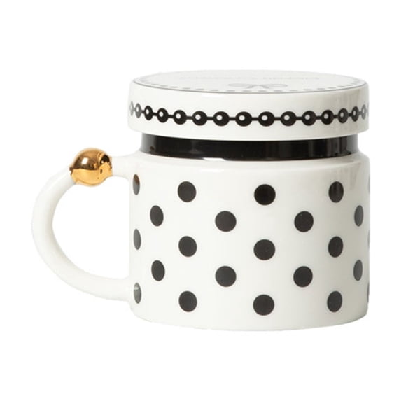 Ceramic Mug With Lid And Handle Modern Polka Dot Design Durable Construction For Hot And Cold Beverages Home Kitchen Office Use