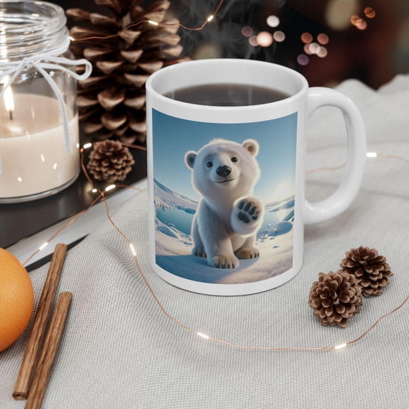 Ceramic Mug, adorable polar bear coffee cup, h1ello from bear mug, cute animal tea mug, winter bear hot oa cup, CH1Ristmas gift