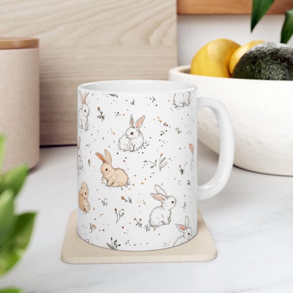 Ceramic Mug, cute pastel rabbi. Bunnover coffee cup, d tea mug, adorable animal drinkware, whimsil kitchen dr, bunny.