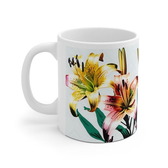 Ceramic Mug oz ORIENTAL LILY MUG tea cup on tankard seidel beaker stein pot dirt mud java brew cuppa go juice jitter juice morningjolt.