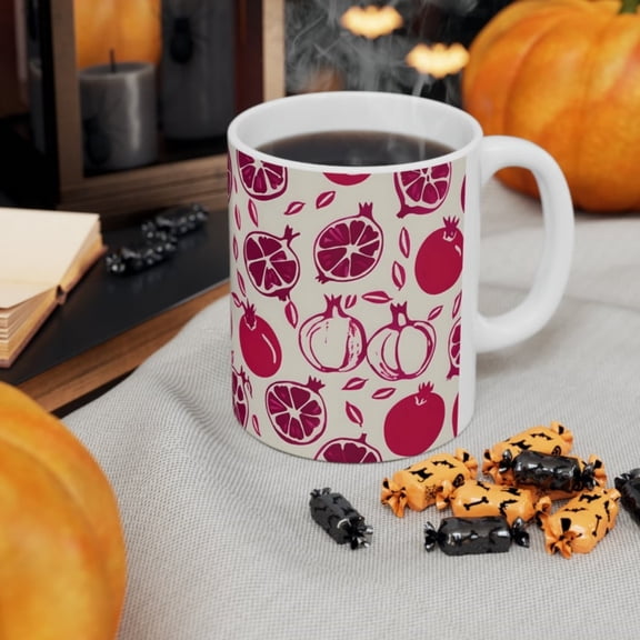 Ceramic Mug, oz POMEGRANATE MUG tea cup on tankard seidel beaker stein pot dirt mud java brew cuppa go juice jitter juice.