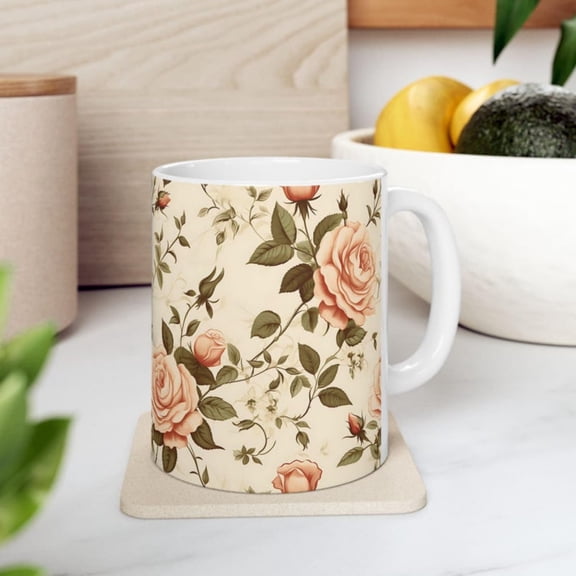 Ceramic Mug, vintage roses design, floral coffee cup, mothers day gift, tea lover gift, unique kitchen dr, housewarming present.