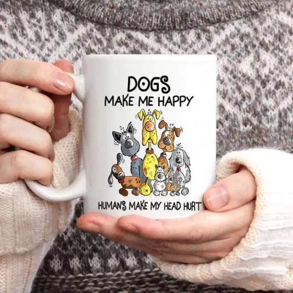 Ceramic Mug with Funny Dog Art – Cartoon Style Coffee Cup – Humorous Gift Idea