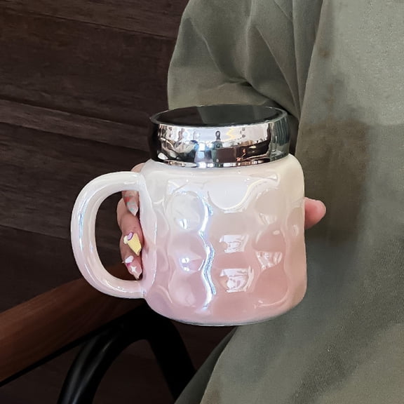 Ceramic Mug with Lid, 450ml Insulated Coffee Cup for Home & Office, Double Wall Design, 1 Count