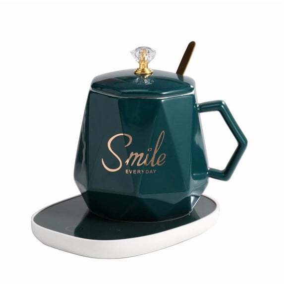 Ceramic Mug with Temperature Control - Heated Warm Cup Set for Office & Gift, Stylish Packaging, Safe Material, Perfect for Coffee & Tea Lovers,White