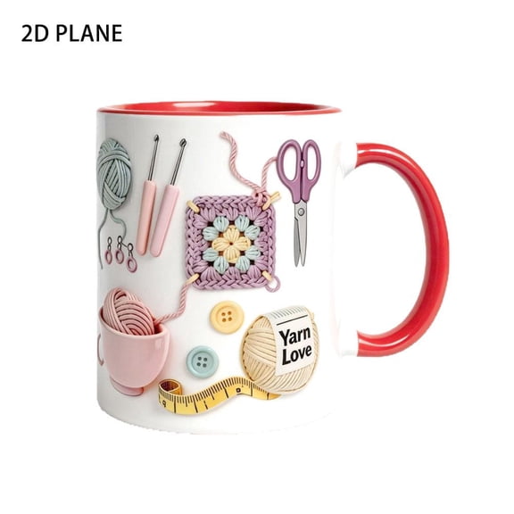 Ceramic Mug with Woven Embossed Yarn Love Pattern, 8. 2 Cm X 9. 5 Cm Flat Print Design for Knitting Enthusiasts