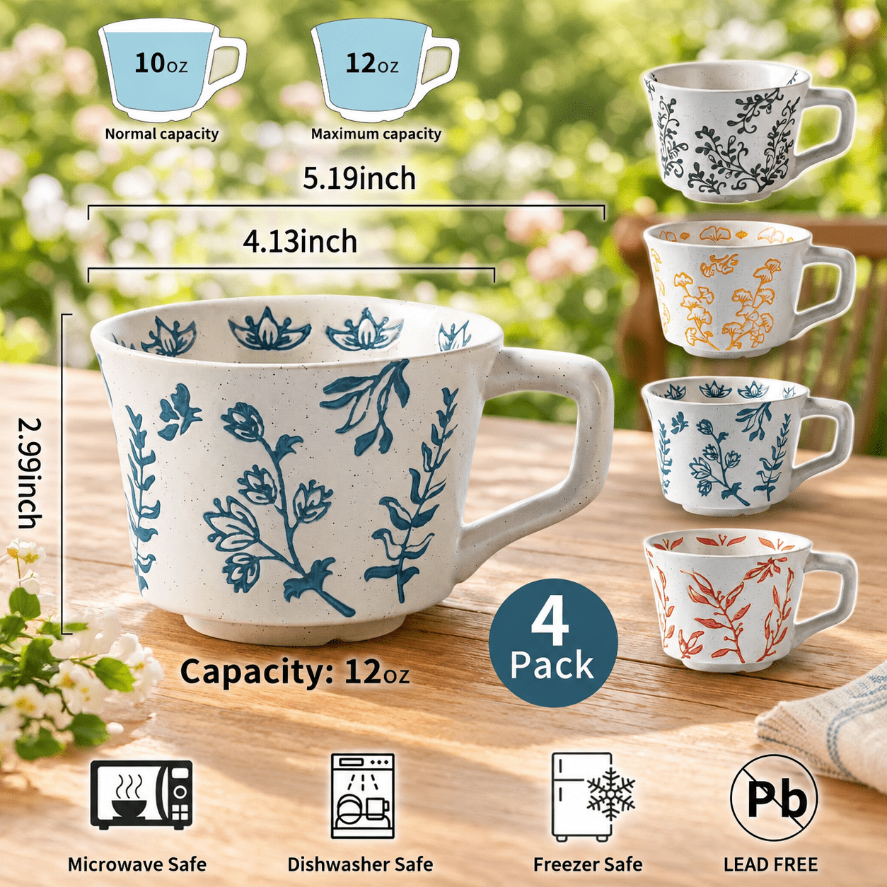 Ceramic Mugs 11 Oz Luxuriocups Set Of 4 Mug For Coffee Milk Latte ...