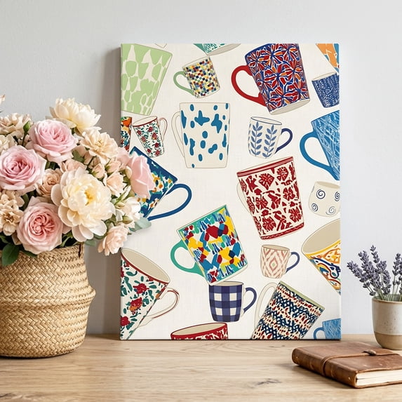 Ceramic Mugs Canvas Wall Art for Living Room, Rustic Abstract Rustic ...