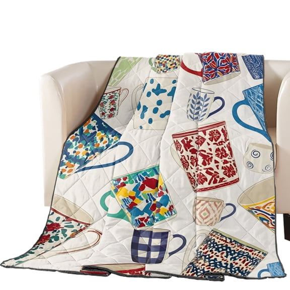 Ceramic Mugs Quilted Comforters Cooling Blanket Full Size, Rustic Abstract Rustic Farmhouse Beige Cold Comfort for Hot Sleepers Lightweight Air Conditioning Quilt Blanket for Bed