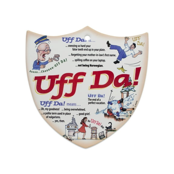 Ceramic Multicolor Decoration Shield Uff Da! | 0.25 Inches