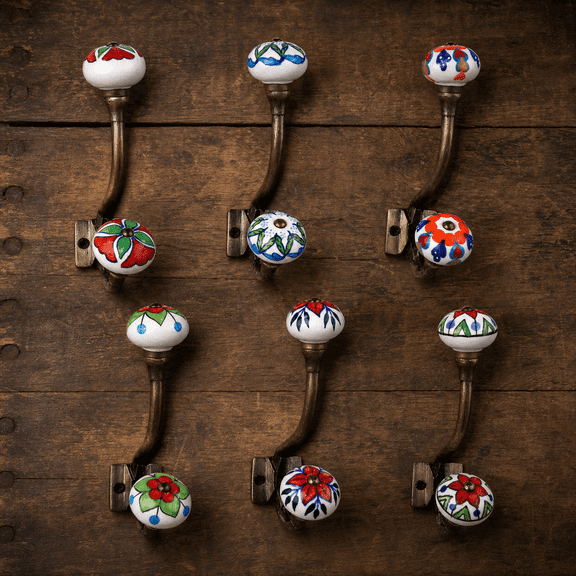 Ceramic Multicolor Heavy Duty Coat Hooks Wall Mount Pack of 6 Style 10