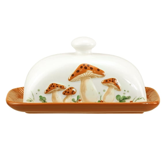 Ceramic Mushroom Pattern Dish with Lid Kitchen Countertop Storage