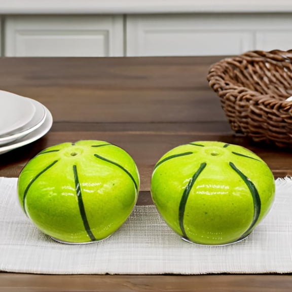 Ceramic Musk Melon Shape Salt Container | Hand Glazed Ceramic Salt & Pepper Shakers Set | Salt Pepper Set for Dining Table Fancy Salt Containers for Kitchen (Green)