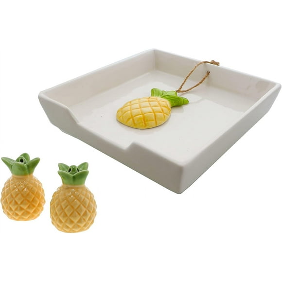 Ceramic Napkin Holder And Salt and Pepper Shakers Set For Kitchen - Pineapple